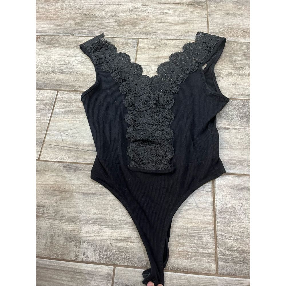 Lulu's Black Lace Detail Bodysuit